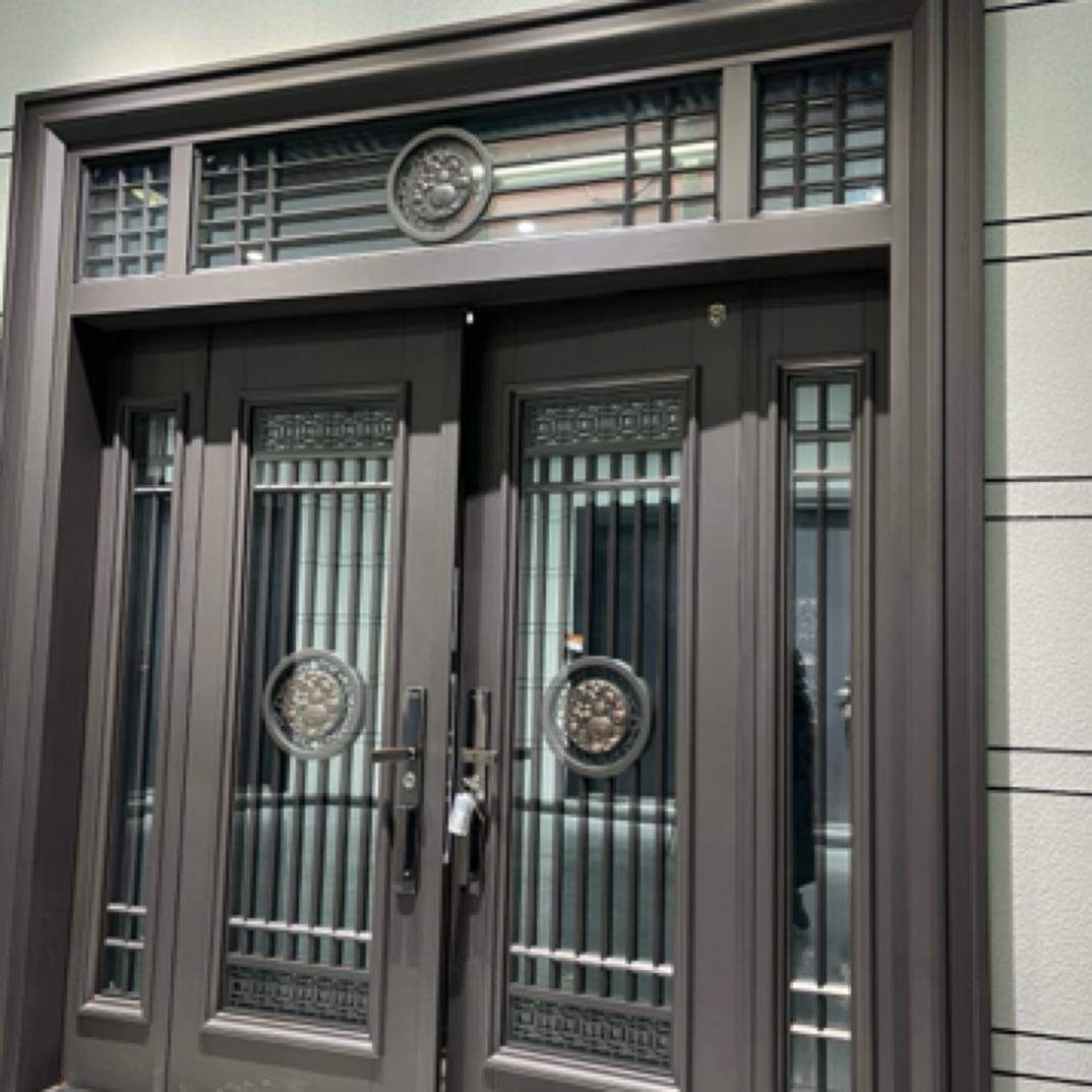 家用四开钢化玻璃拼接门四开双开入户门自建房进户大门