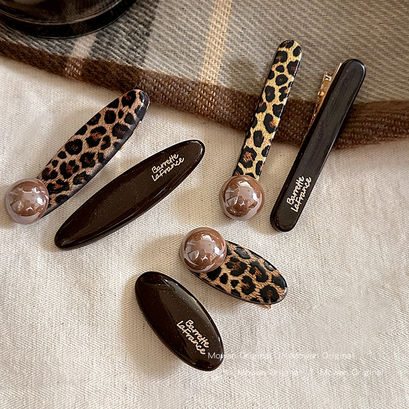 美拉德复古豹纹仿珍珠发夹女2025新款高端侧边鸭嘴夹发卡夹子头饰