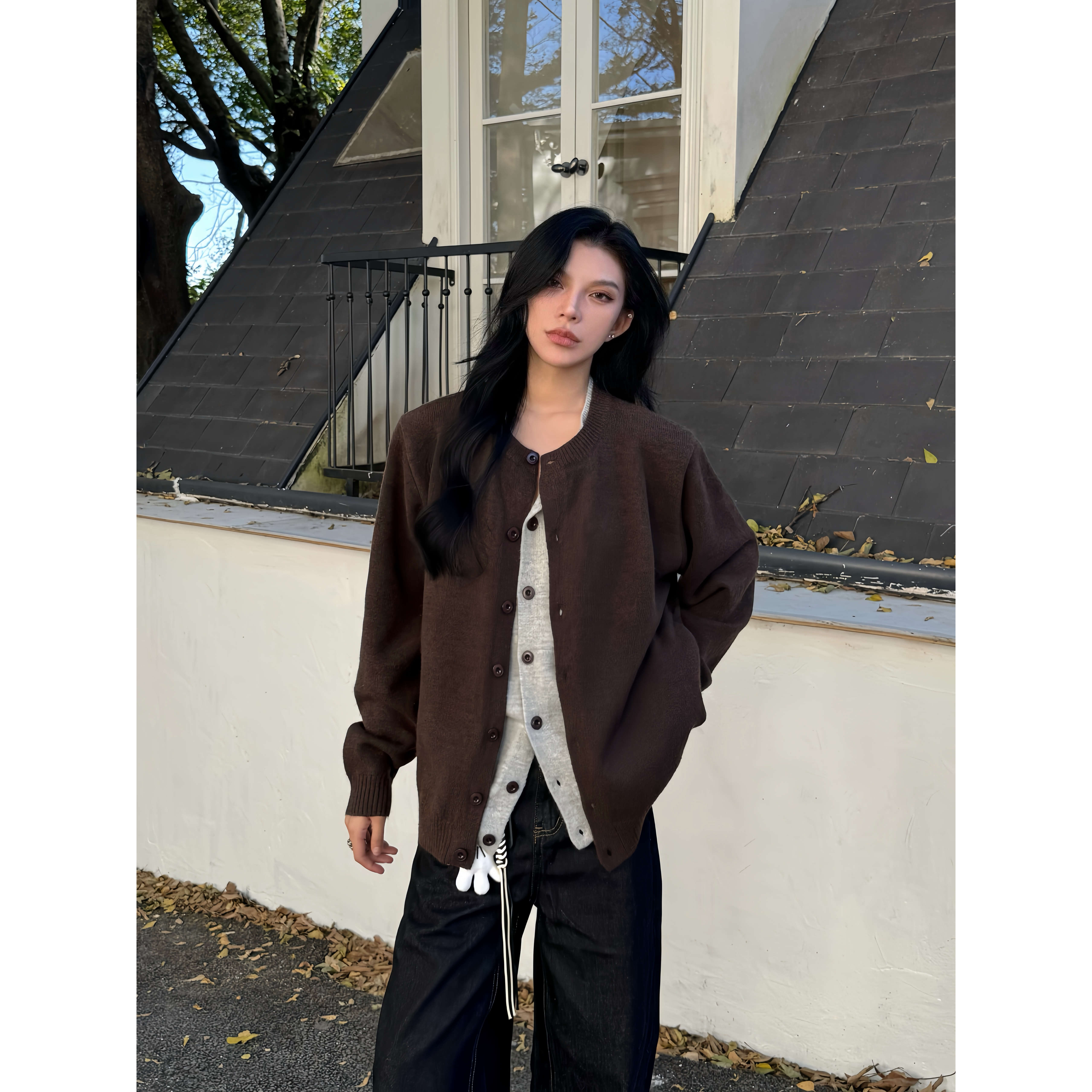 Arosrt Studio 复古绵羊毛假两件针织衫 老钱风休闲cleanfit开衫