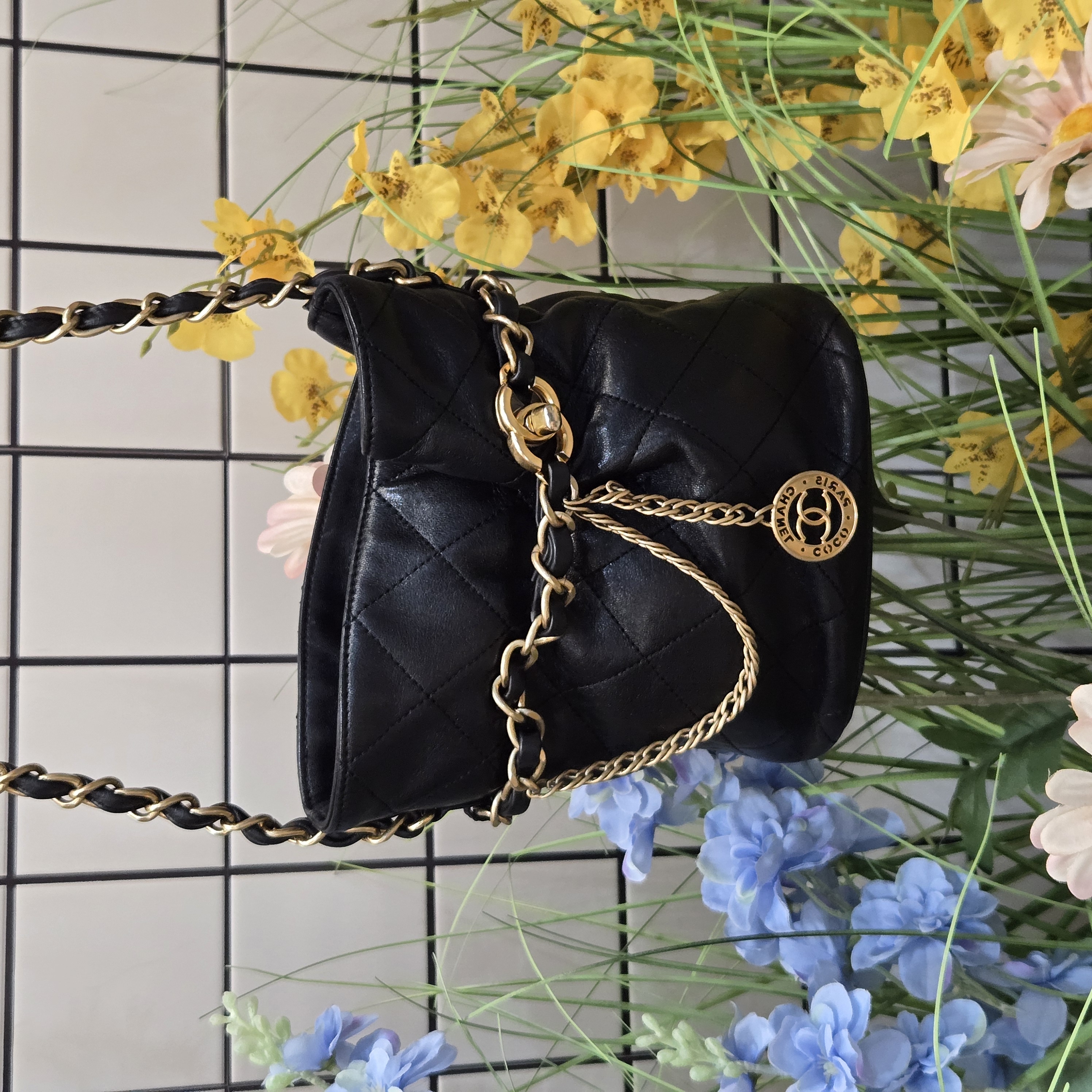 99新 Chanel/香奈儿 达达/23S金币抽绳水桶斜挎包