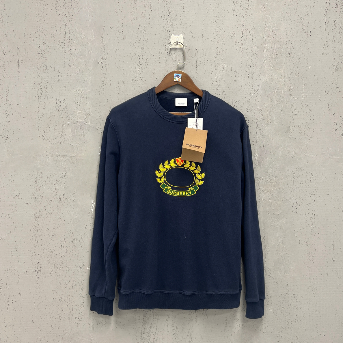 99新 BURBERRY/博柏利 burberry藏青色麦穗刺绣标圆领卫衣L码