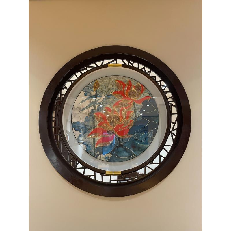  铜鑫铜亿《金线荷花图》手工铜板雕刻 玄关画茶室餐厅挂画
