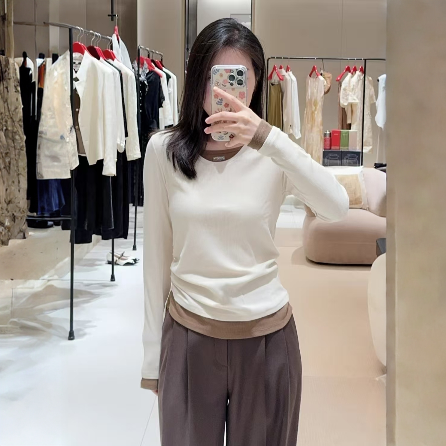 GXO 雅+2025秋新品假两件设计感桑蚕丝针织打底衫SY0214