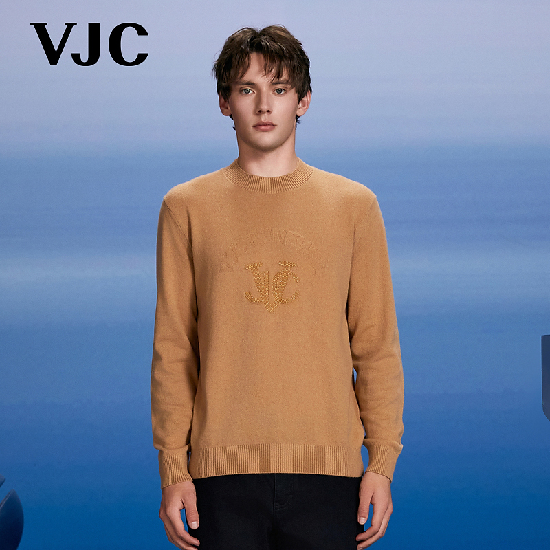 VJC/威杰思2025秋冬新款男装软糯山羊绒长袖针织衫B24DC2216