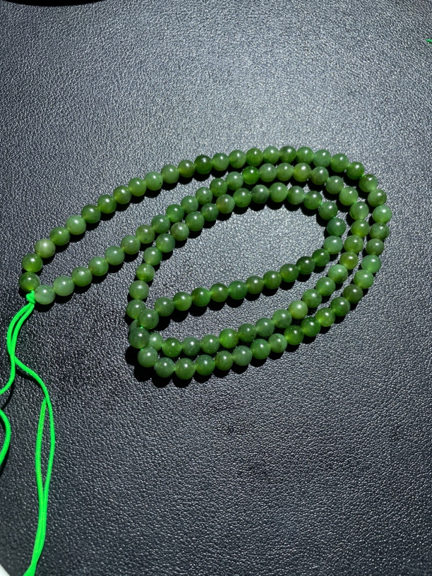 和田玉俄罗斯碧玉长链卡6mm108颗多圈项链菠菜绿色妈妈女款时尚