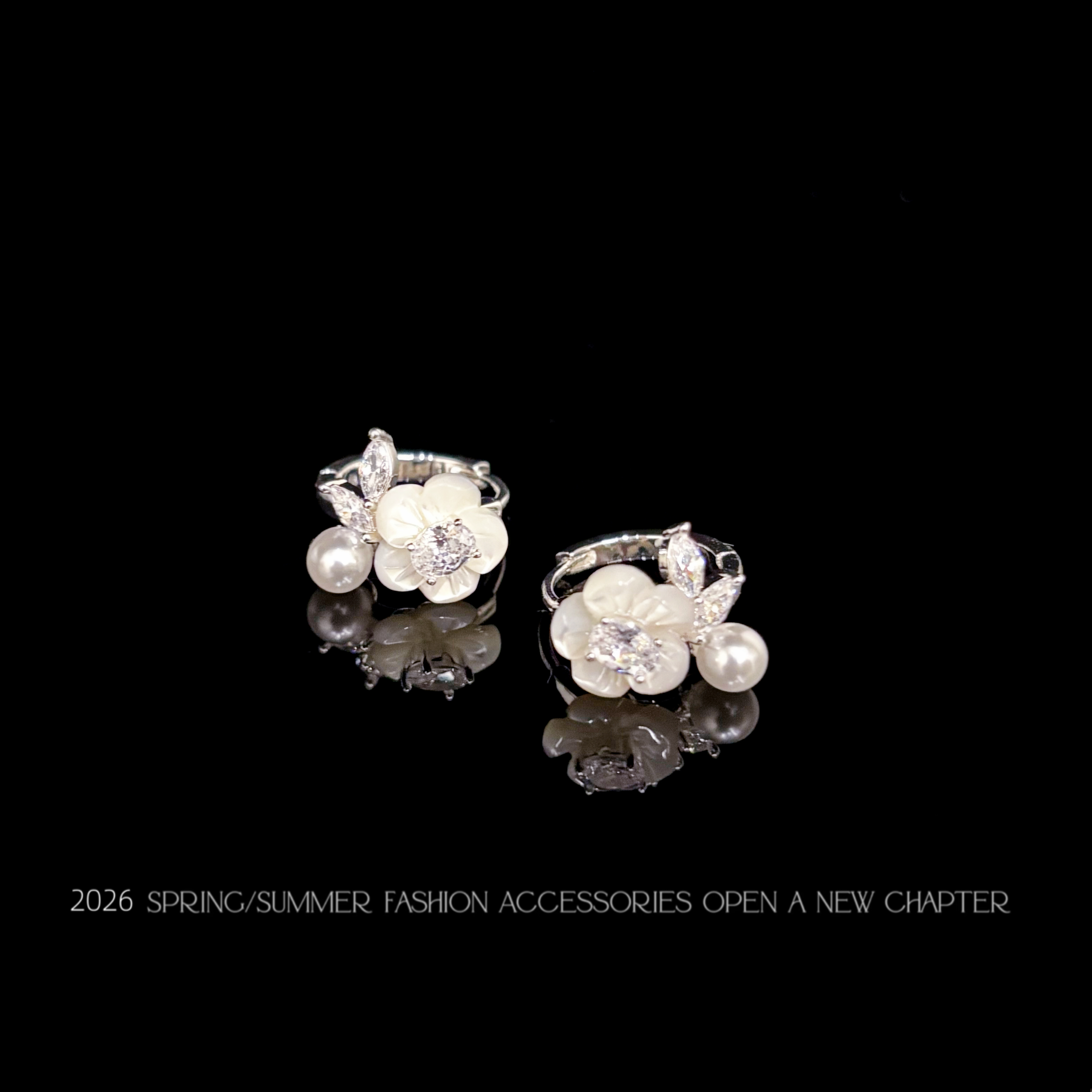 铜合金耳饰 镀白金 2026款G2218【白茉珠汐】BOBAOLI 耳环