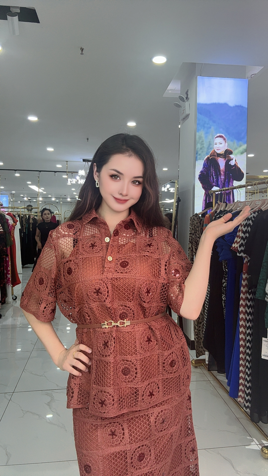 夏季休闲风毛针织衫翻领包袖复古红色