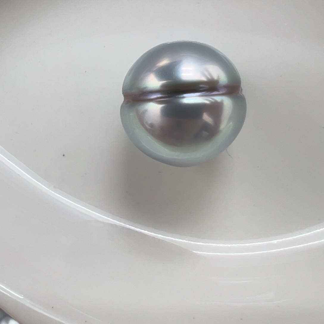 未镶嵌海水珍珠12.2mm铂金灰汉堡型裸珠