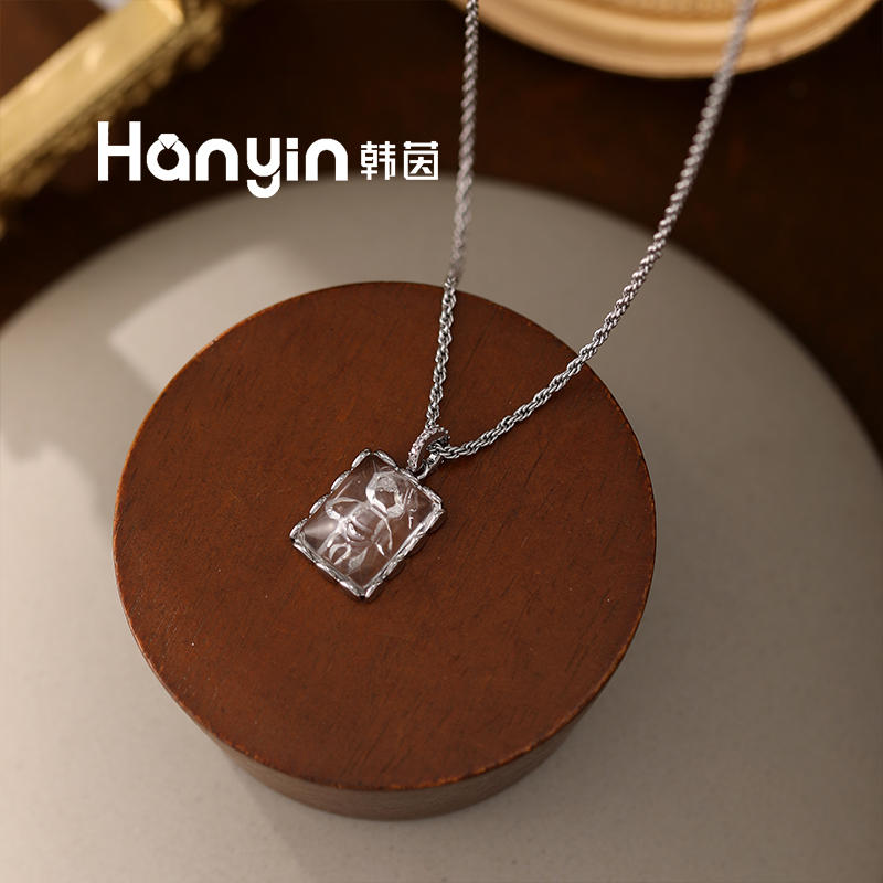 铜合金项链 55mm精致百搭时尚气质重工设计油画小熊项链AAA