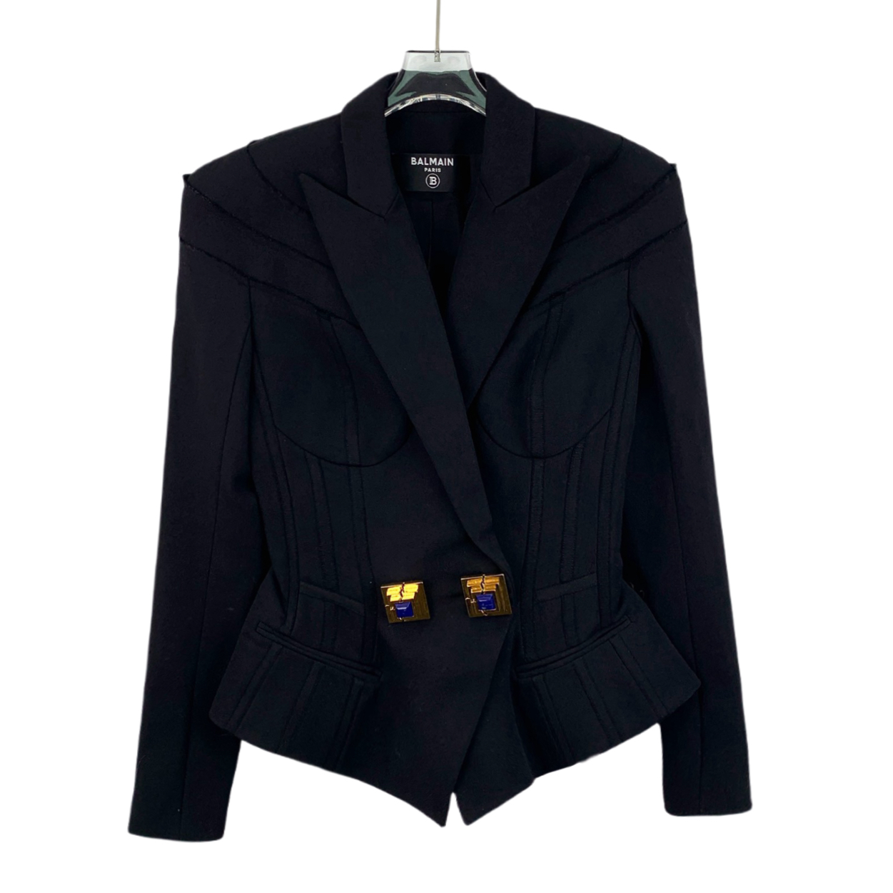 99新 BALMAIN/巴尔曼 DW0255 黑色羊毛西装外套 S码