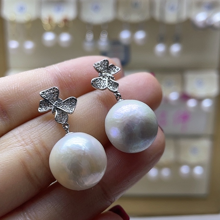 淡水珍珠耳饰银S925镶嵌