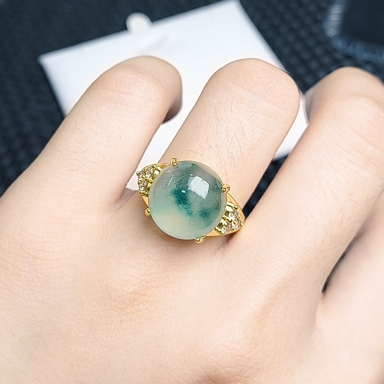 （聚宝严选）B49冰飘F蓝花圆戒指精致精美气质时尚百搭妈妈款