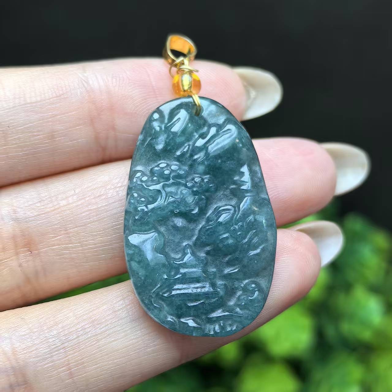 A5251（玉夫人）A货-翡翠山水吊坠-配绳-送礼佳品