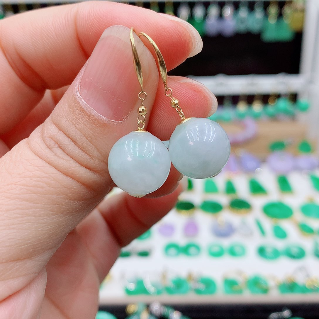 翡翠耳饰18K金镶嵌的