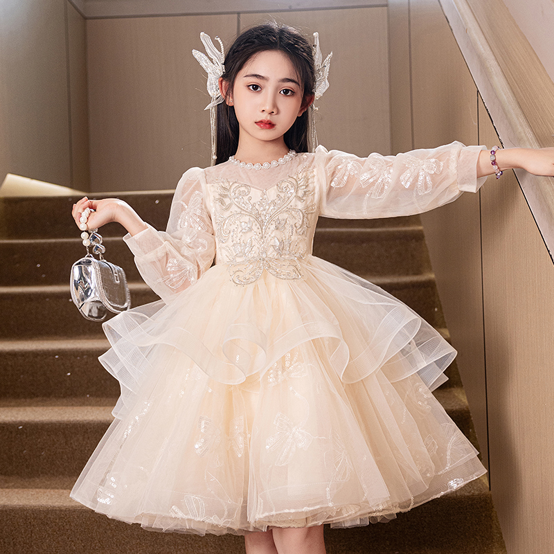 女童公主婚纱裙儿童春季新款生日宴花童礼服主持人钢琴演奏公主裙