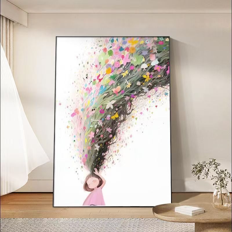 卡通治愈玄关女孩客厅儿童房入户简约挂画小众壁画走廊过道装饰画