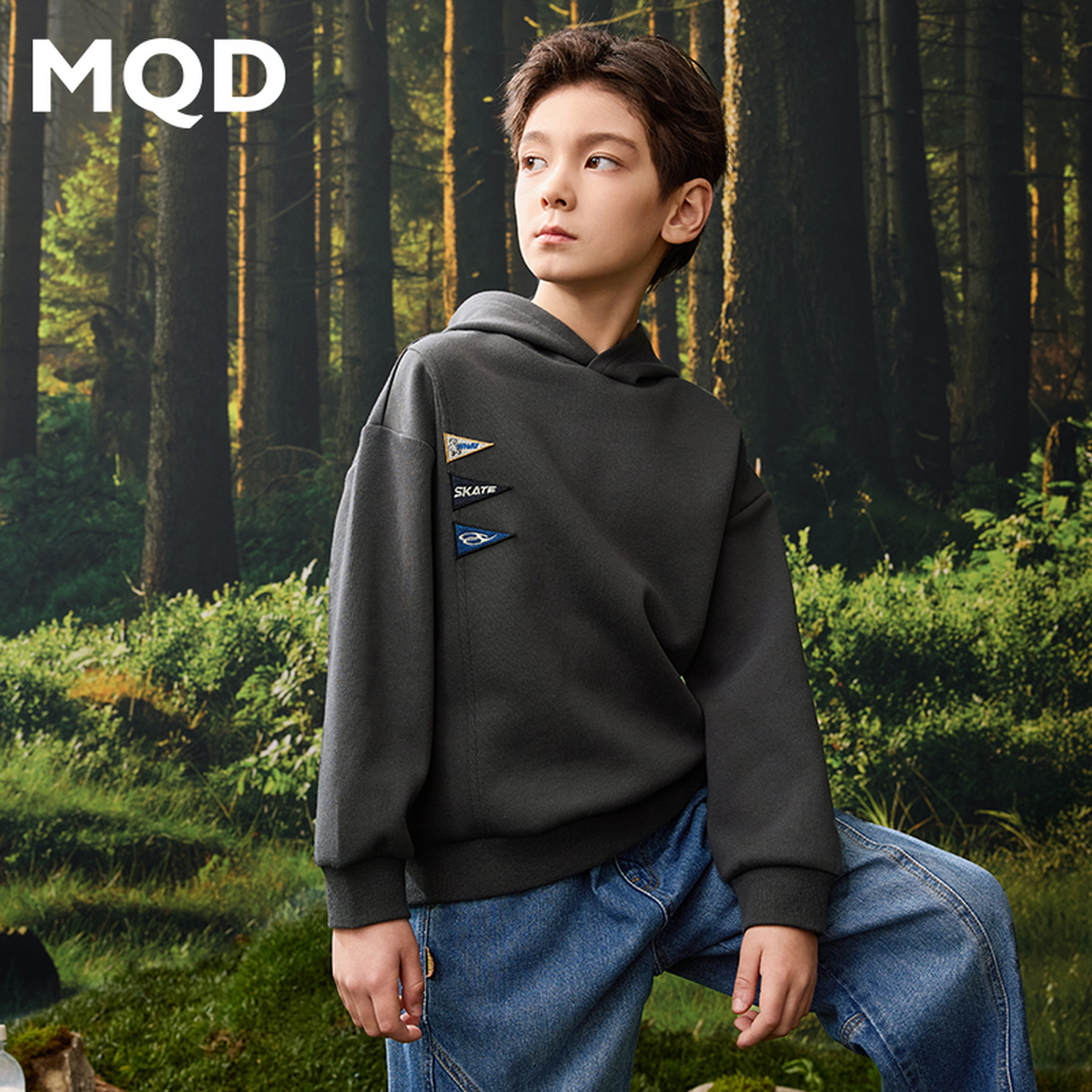 MQD童装25春新品学院风简约百搭中大童连帽休闲上衣卫衣9651W0615