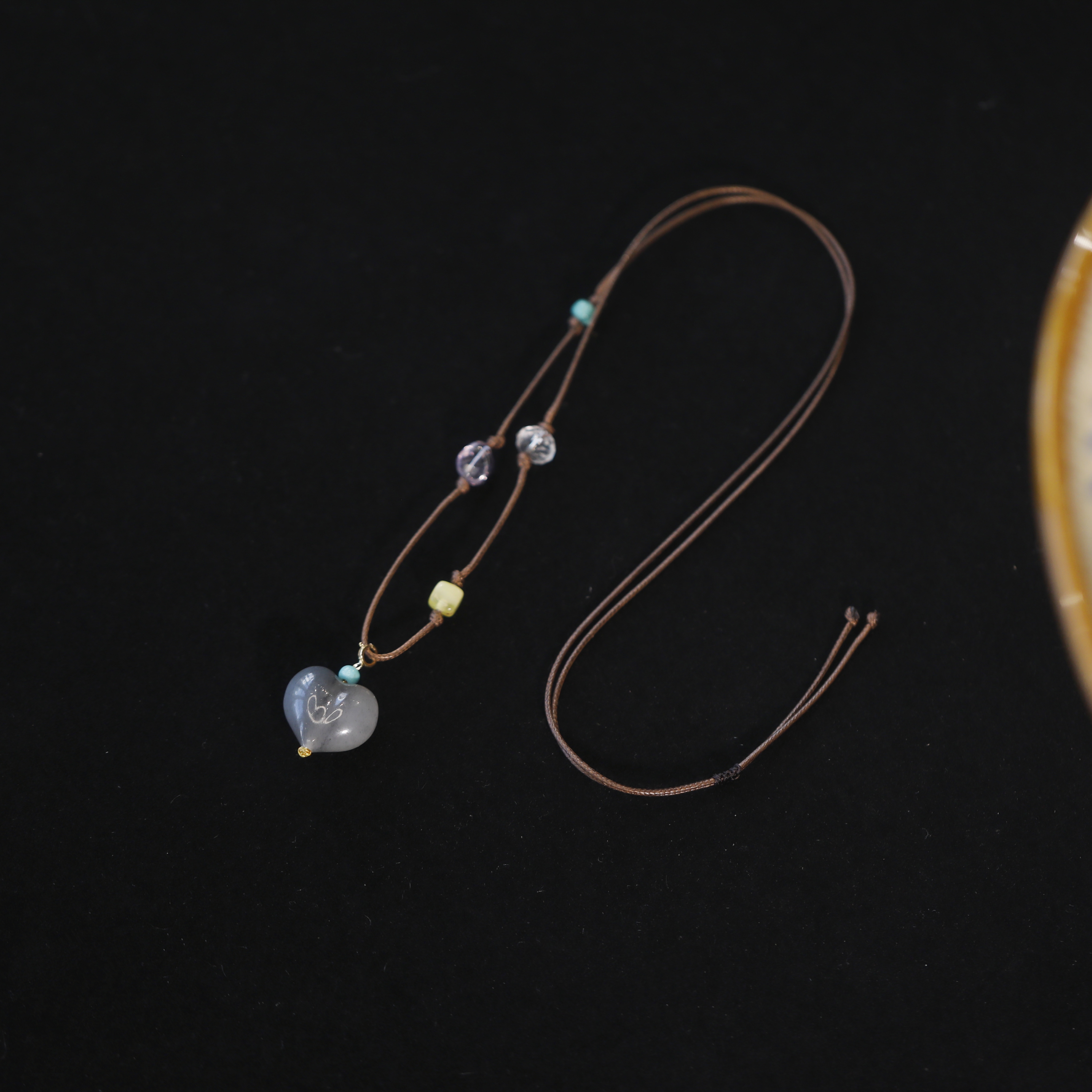 麦麦【倾染】天然和田玉青花+水晶+蜜蜡+18K 爱心 吊坠 多样性发一