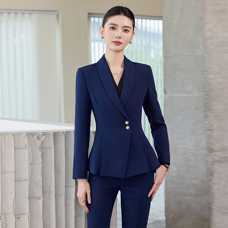 蓝色西装套装女春秋2025新款女士设计感面试通勤职业时尚西装