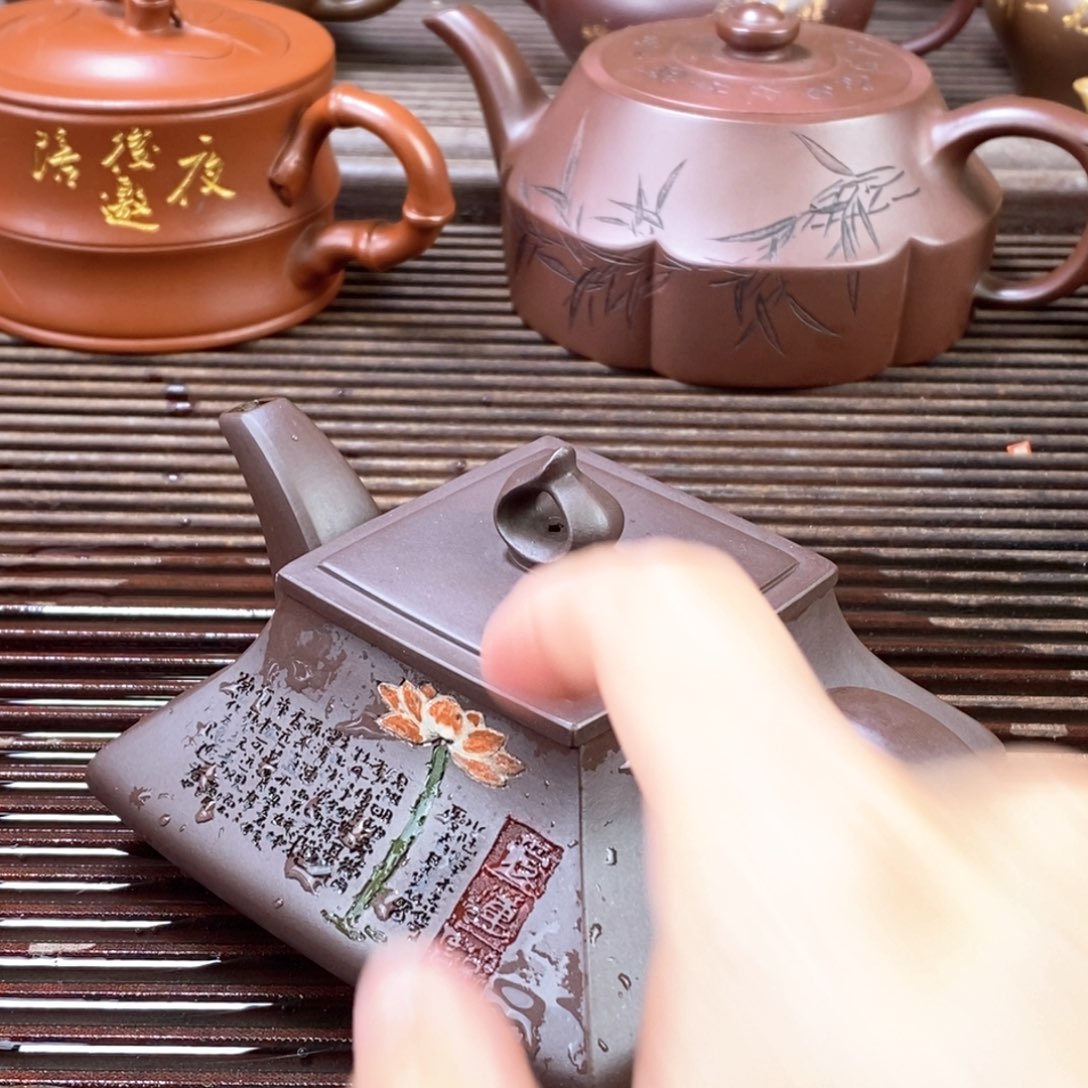 紫砂茶壶白2 四方瓢 紫泥