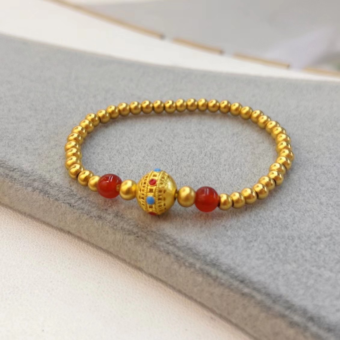 合金手链 经典珐琅样式红色转运珠金色手串SL2529