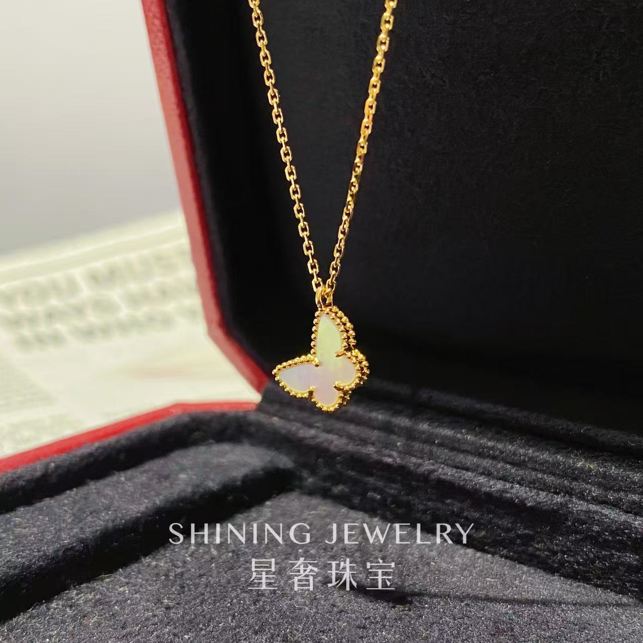 【星奢珠宝】18k金贝母蝴蝶项链迷你美丽优雅双色精美