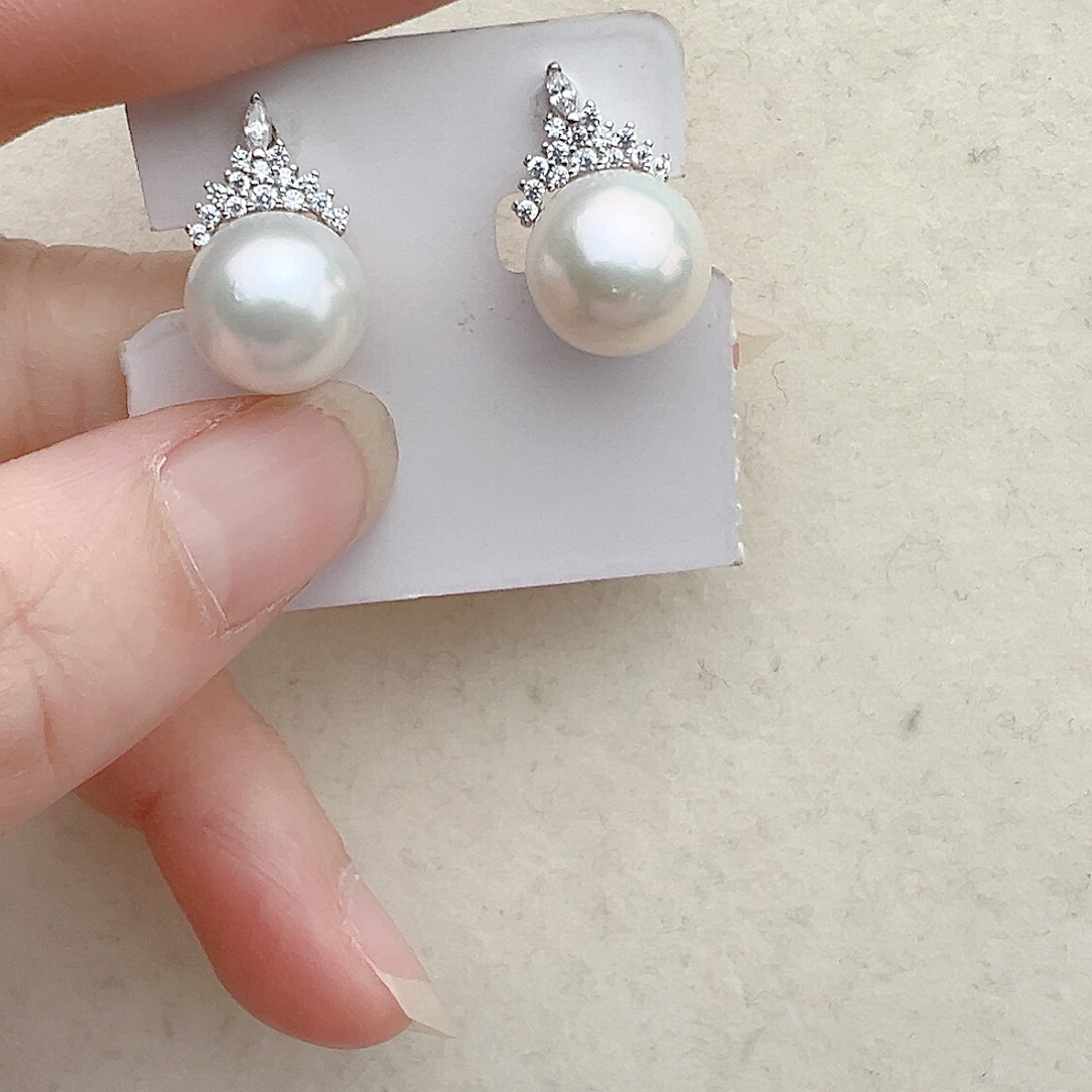银S925镶嵌淡水珍珠耳饰