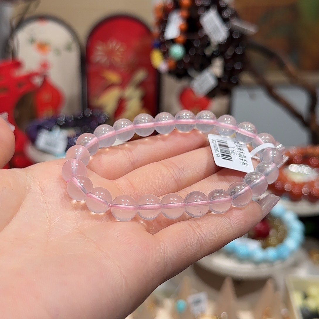 水晶手串未镶嵌莫粉粉水晶手串8+