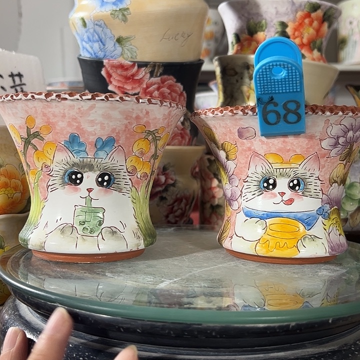 景德镇幸运花盆手绘韩式花盆