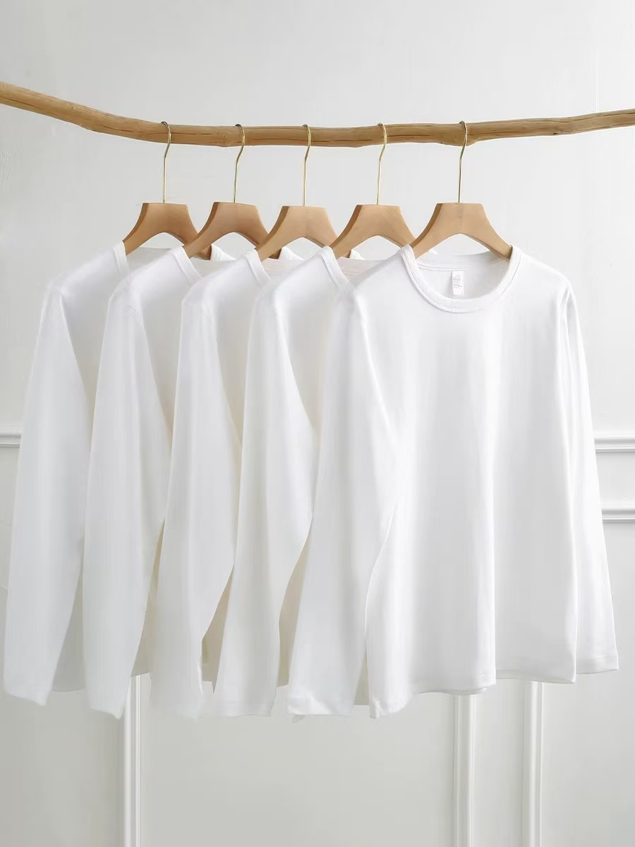 CXT-01双层领纯色落肩袖长袖圆领T恤男装秋冬打底衫纯白