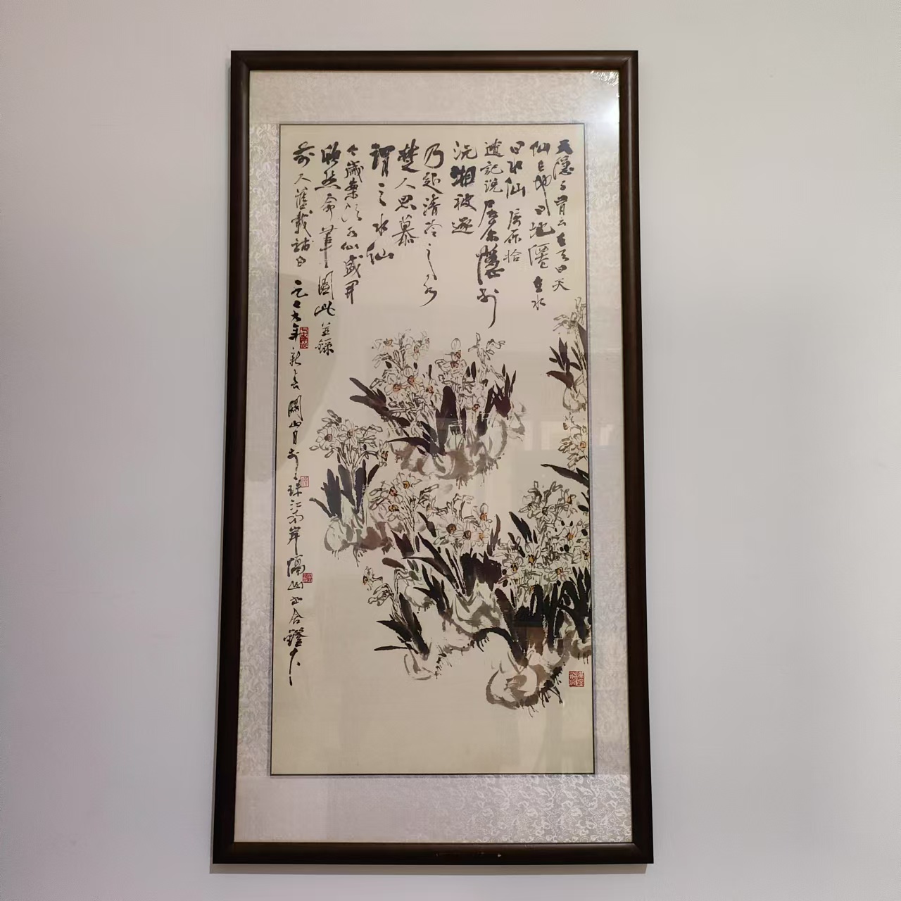 【008】120*60水仙图纯实木框茶室书房家居装饰挂墙画