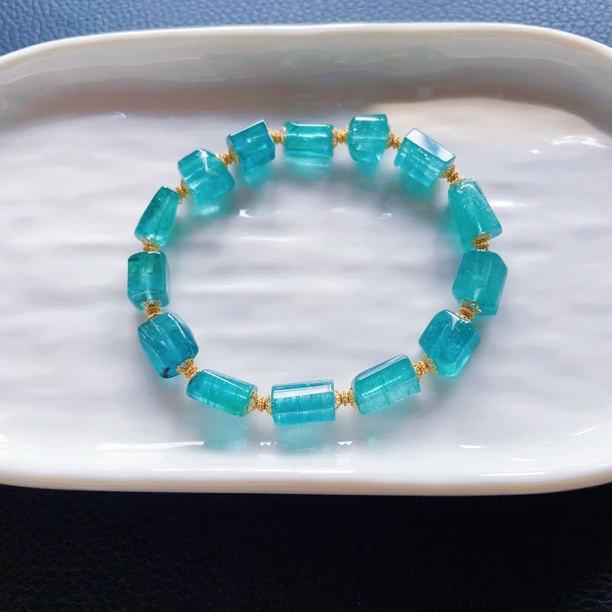 纯天然帕拉蓝碧玺随型手链 天然纯色蓝碧玺手链碧玺手链原图发货