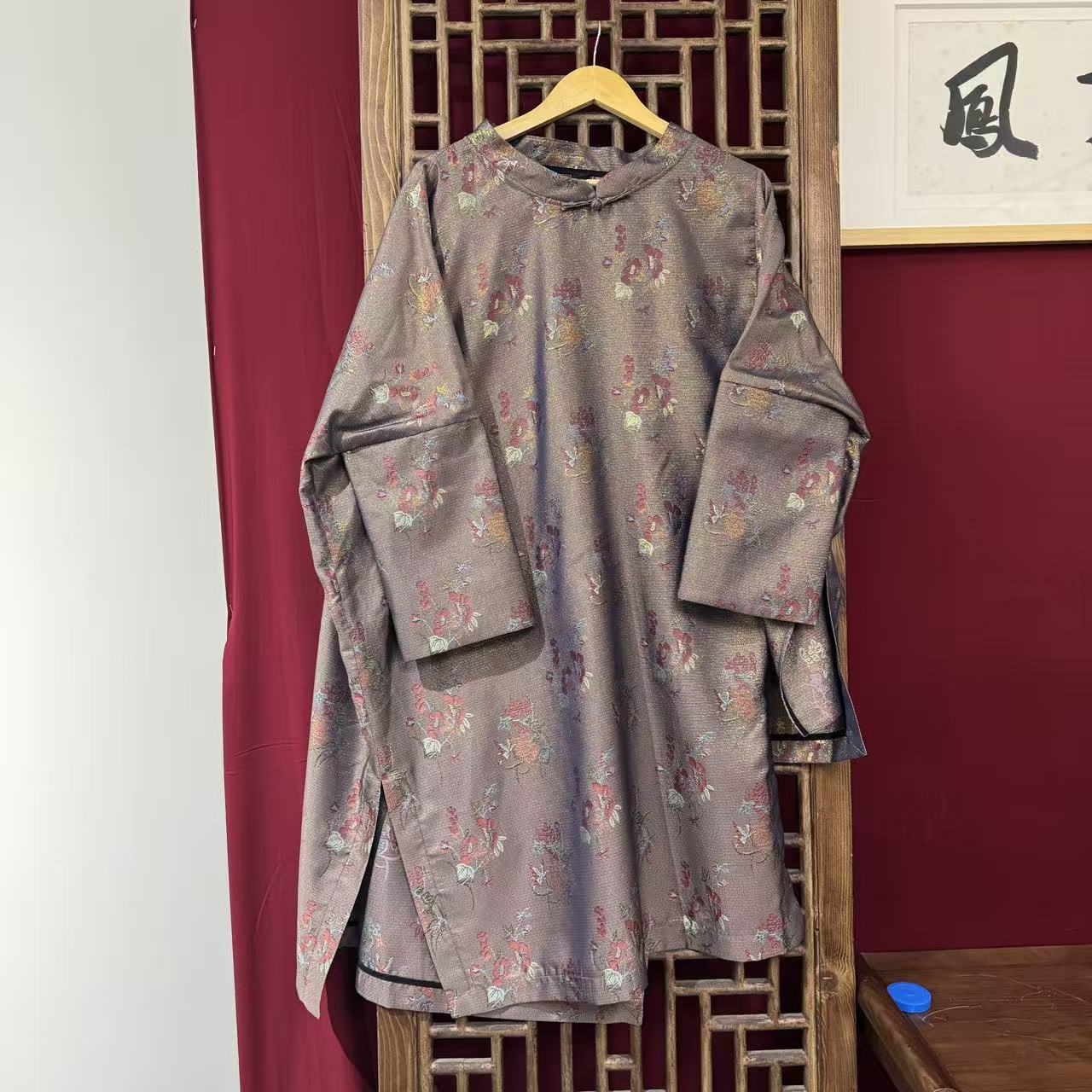 （SP5230）凤徕兮私人定制咖底花暗纹不规则套头袍子