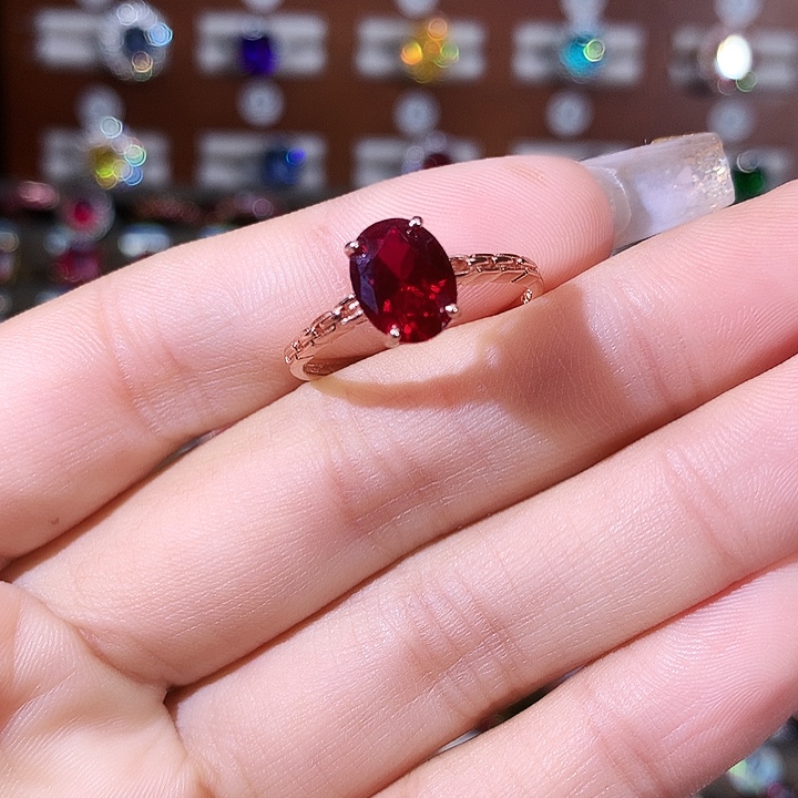 戒指银S925镶嵌红宝石酒红玫瑰金79