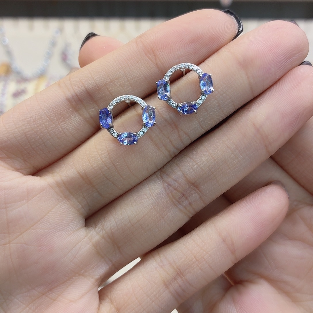 坦桑石银S925镶嵌耳饰