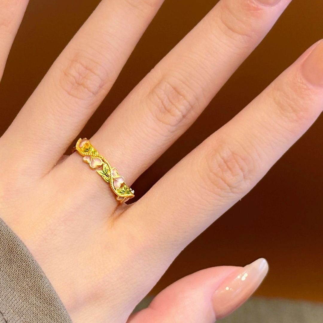 钨合金戒指 气质轻奢时尚百搭小众金枝玉叶素款MKL4004戒指