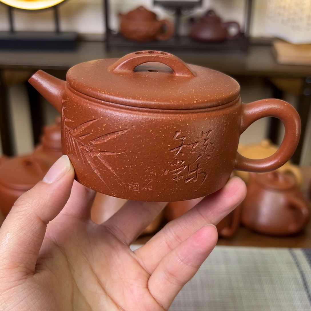 紫泥茶壶紫砂壶一片瓦红降坡130cc