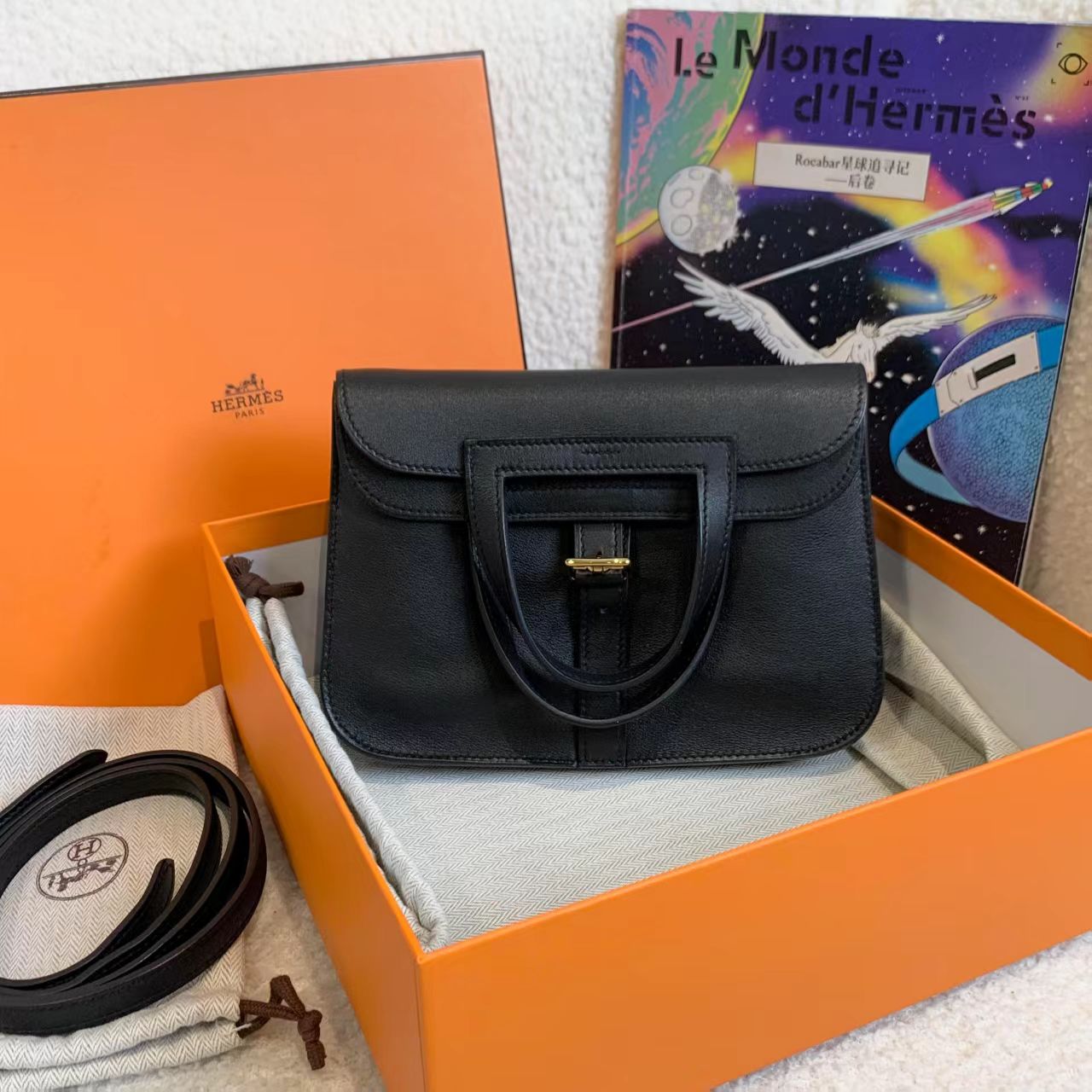 99新 Hermes/爱马仕 壹臻/ 黑金halzan mini D刻 s皮 44244186