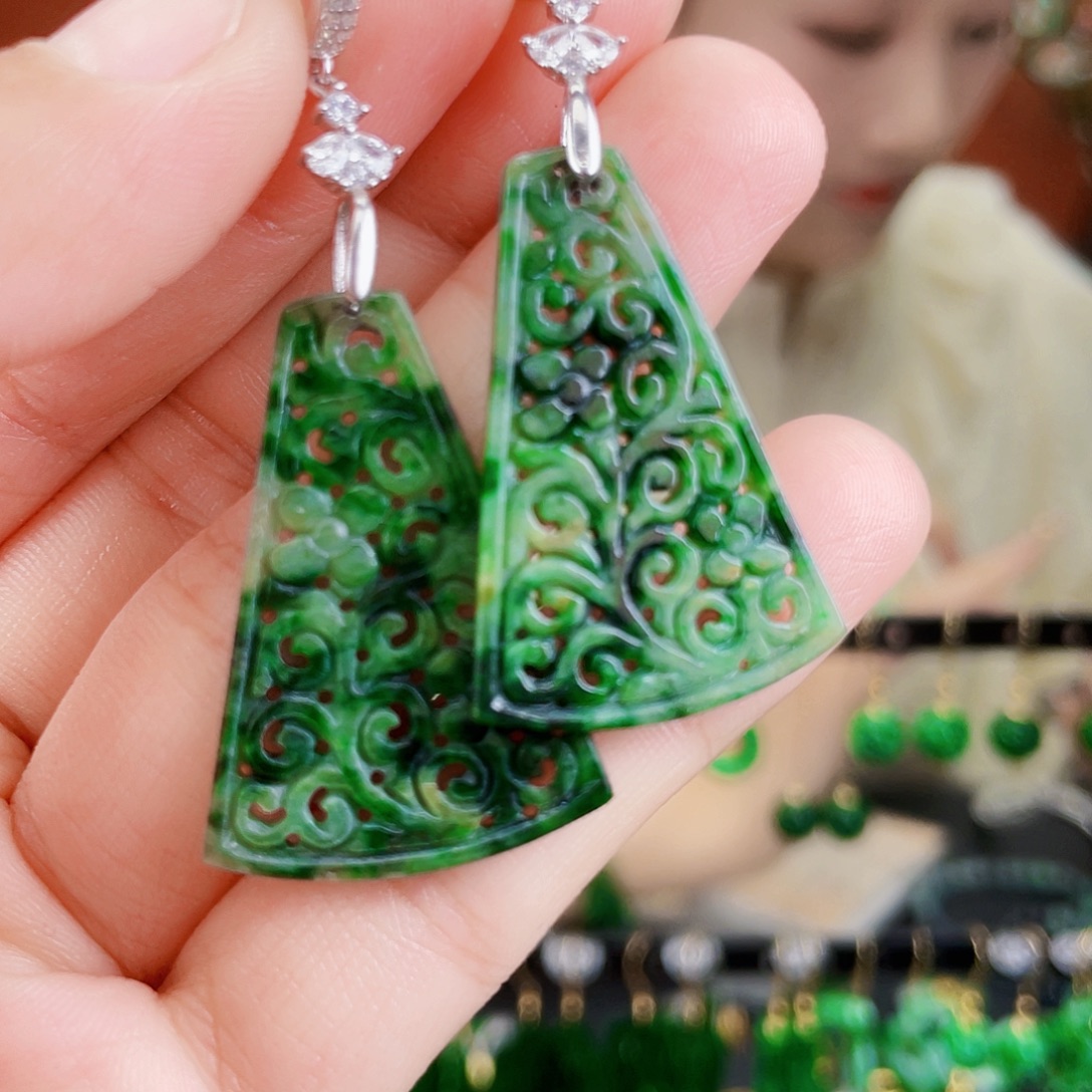 翡翠银S925镶嵌耳饰