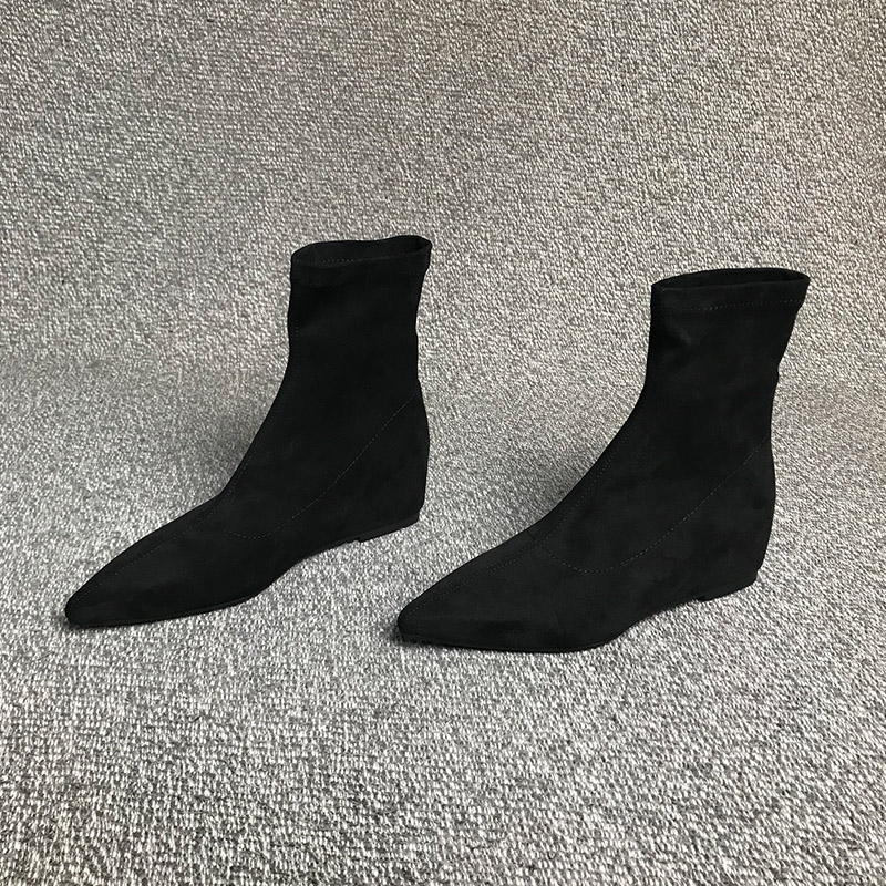 露涵思 短靴女时髦尖头显瘦弹力瘦瘦靴套筒内增高韩版踝靴大码4cm