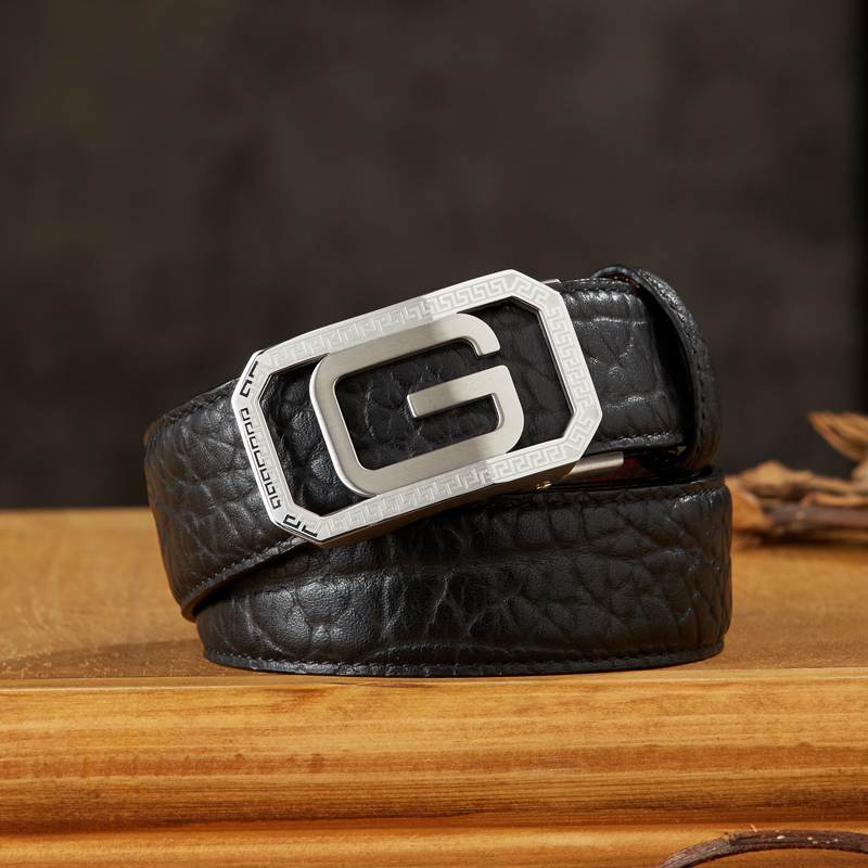 手工头层牛皮滑扣皮带男士自动扣真皮腰带商务青年裤带时尚休闲潮