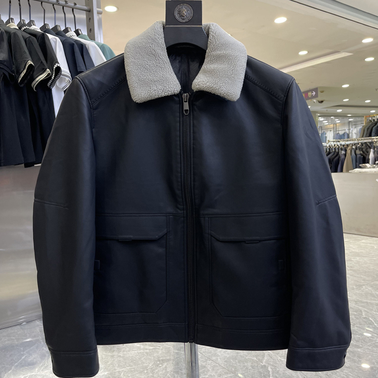 （1631）可拆卸毛领冬季新款男翻领鸭绒皮羽绒服外套品牌撤柜剪标