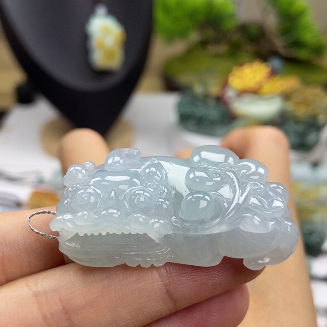 颈饰未镶嵌翡翠A1 冰胶蓝 霸王貔貅