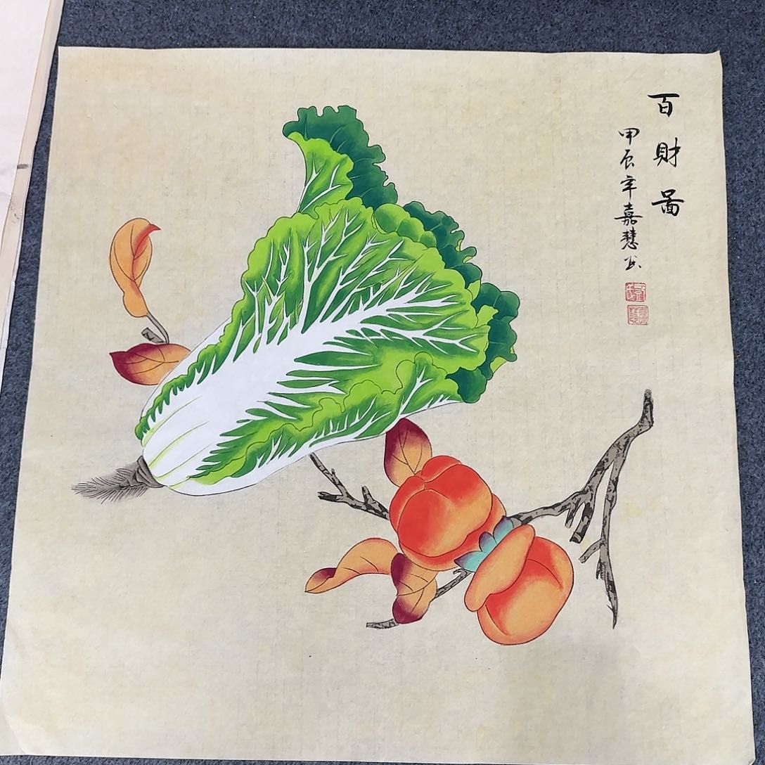 国画尺寸70X70手绘作品 