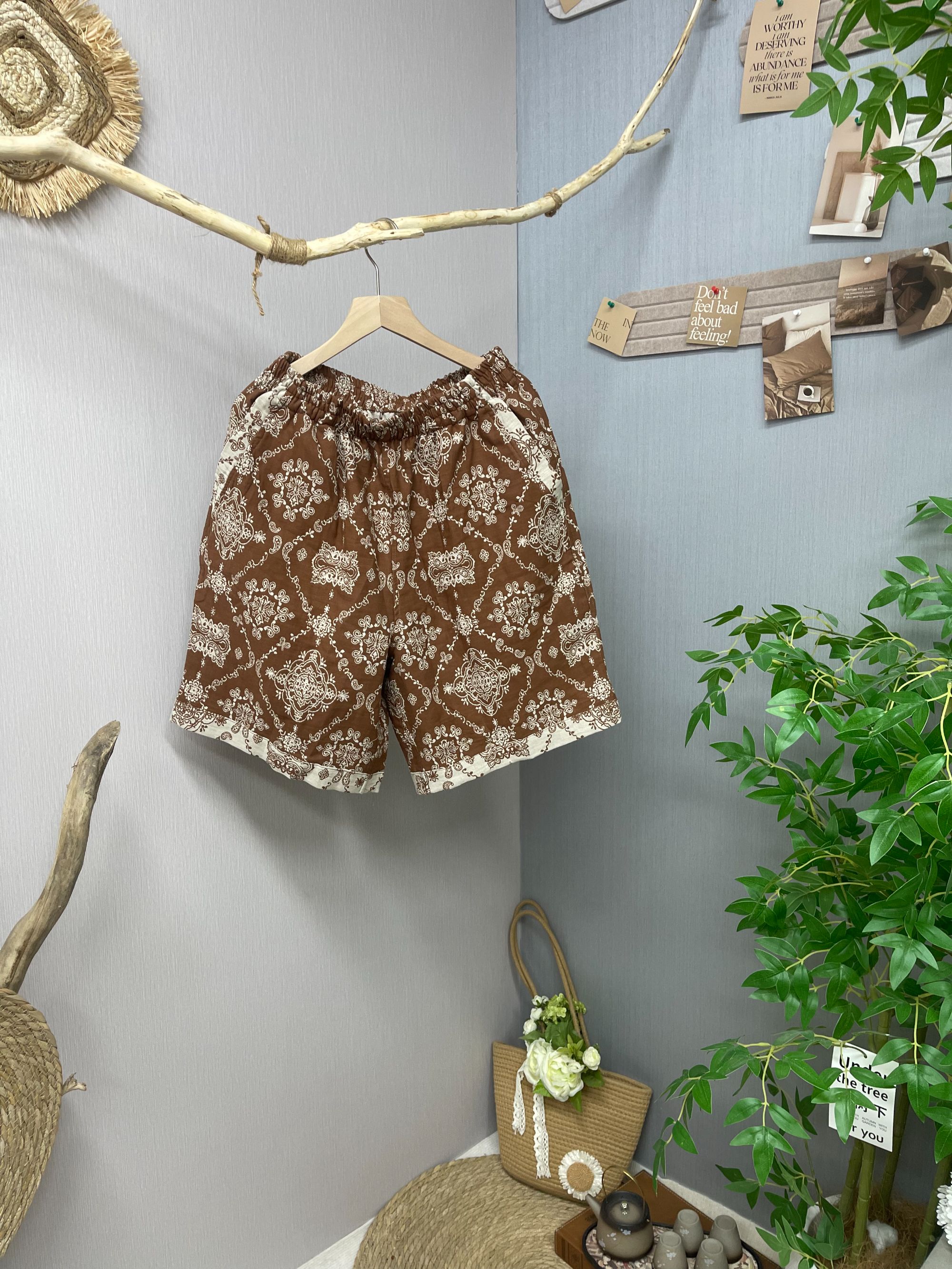 她.家  祥云  家居外穿短裤透气吸湿宽松夏季百搭休闲裤