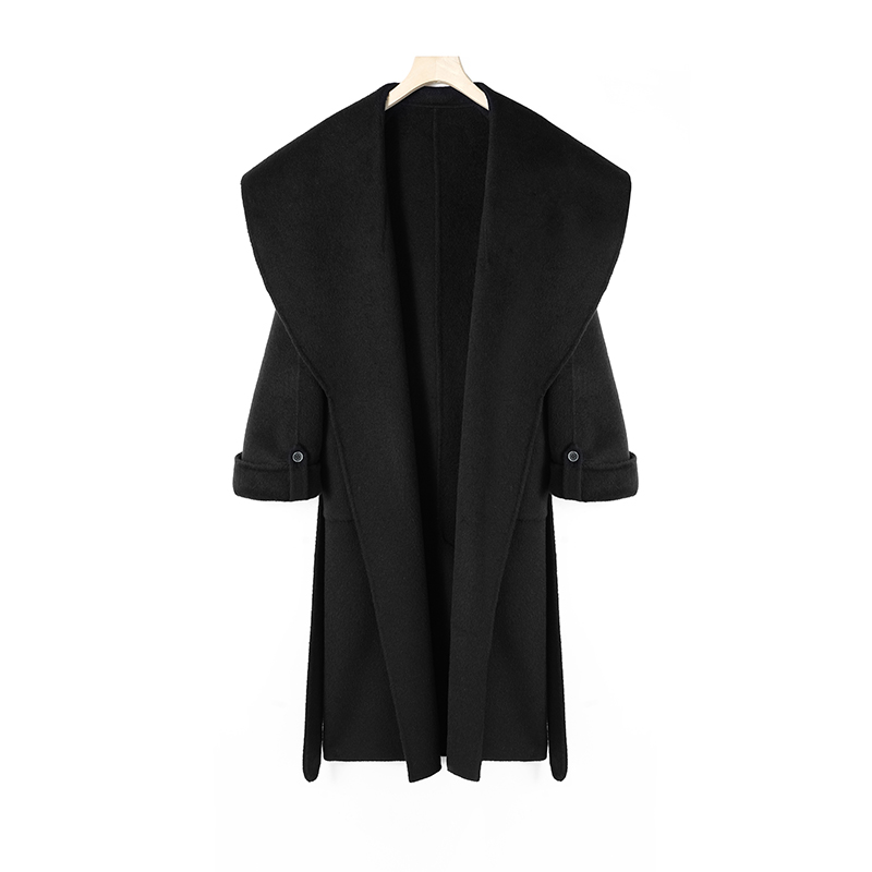 【丽公主】时尚女士黑色羊绒毛呢中长款修身秋冬885172