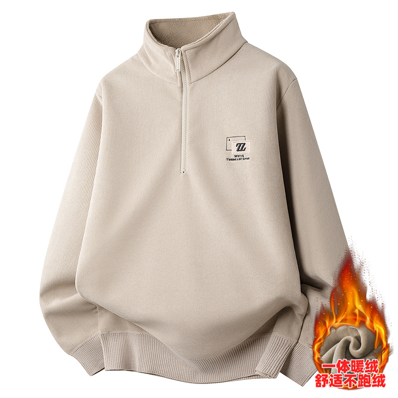 长袖套头款秋冬季半拉链立领休闲卫衣加绒加厚保暖外套双面绒上衣
