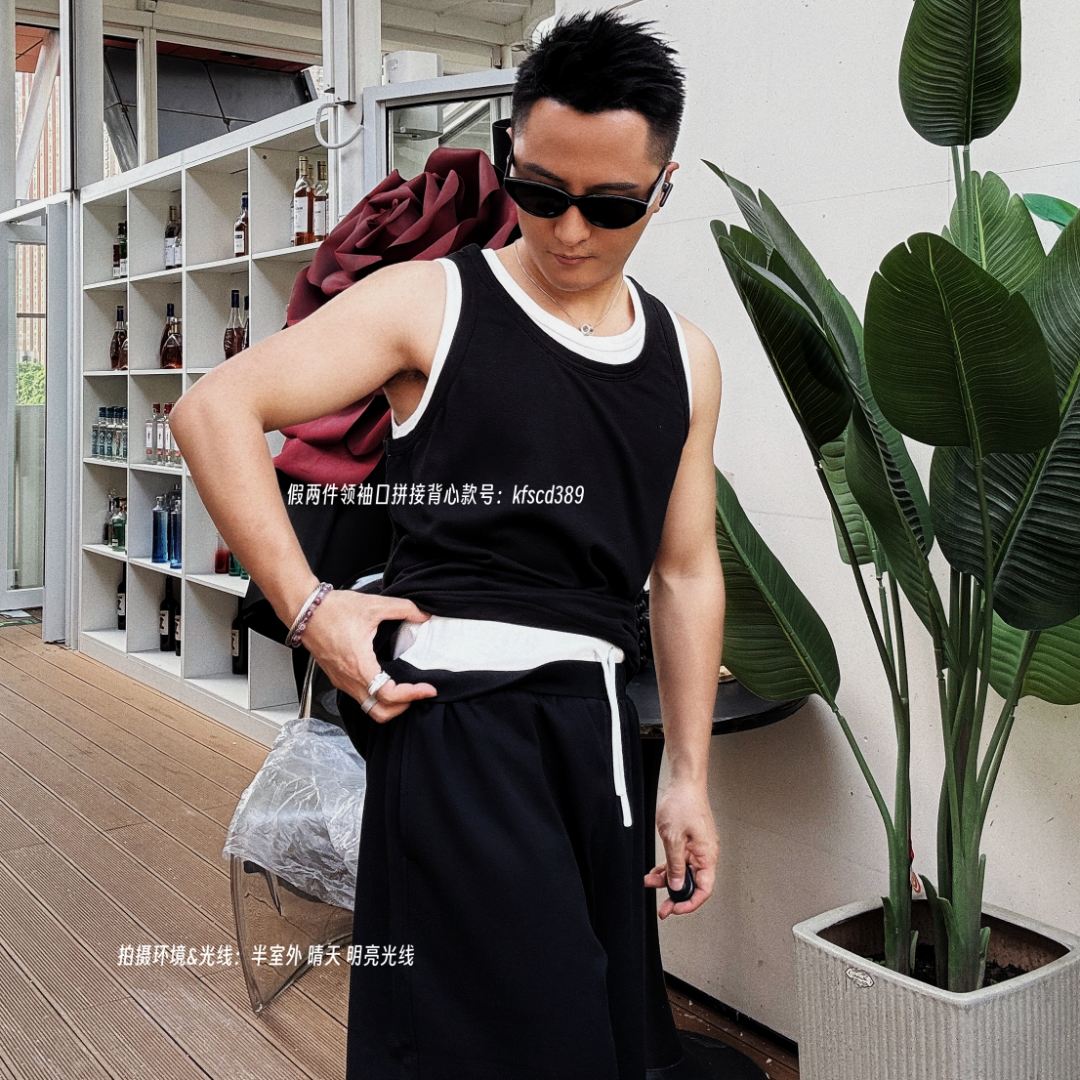 夏·新款假两件丝滑凉感短裤男 内嵌拼接松紧腰 舒适显腿直-开放式