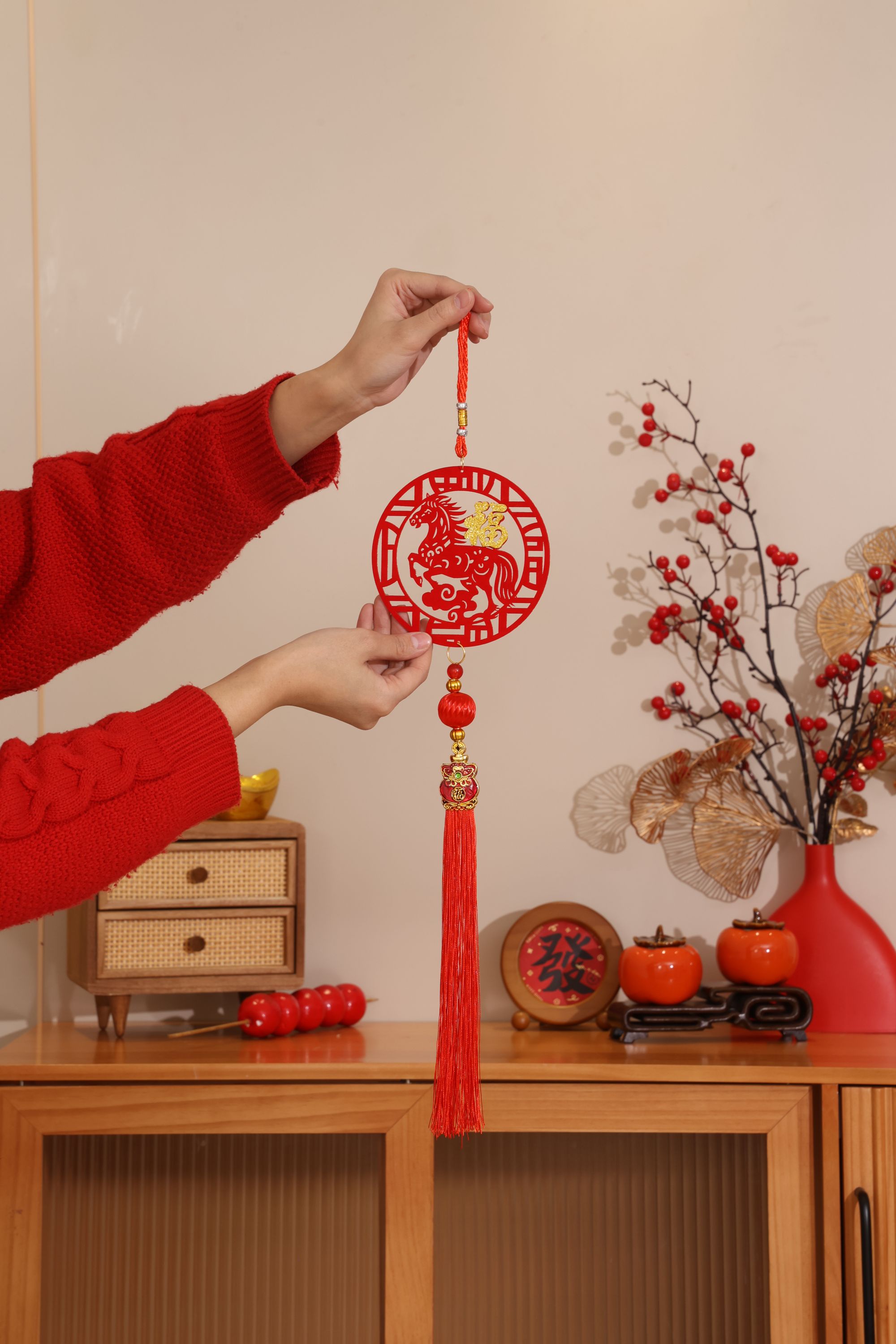 新年装饰春节家用客厅入户门生肖福字财神小装饰挂件