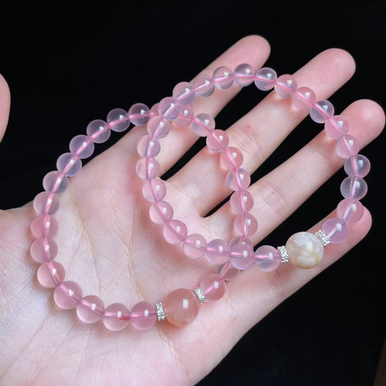 L【玉氏珠宝】粉水晶diy手串-约7mm 多样性 发一CAN2800067